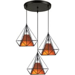 Axhup - 3 Lampes Suspension Vintage 25cm Lustre Suspension Fer Abat-jour en Forme Diamant Luminaire Salle à Manger Chambre Salon Bronze