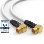 Câble SAT Premium 1,5m - Câble Coaxial Connecteur F coudé 90° Classe A+ - Câble Antenne Fiche F pour TV, Routeur & Modem Internet - Supporte HD, 4K UHD,8K, DVB-S/S2 - Câble Satellite Blanc