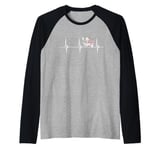 Wild Boar Hunting Razorback Target Heartbeat EKG Pulse Beat Raglan Baseball Tee