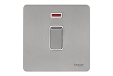 Schneider Electric Ultimate Screwless Flat Plate - Light Switch, with Neon Indicator, Double Pole, 20AX, GU2411WSS, Stainless Steel with White Insert