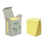 Post-it Notes Recyclées, Mini Tour, Jaune, 38 mm x 51 mm, 6 Blocs, 100 Feuilles/Bloc - Notes Autocollantes pour Prise de Notes, Listes de Tâches et Rappels