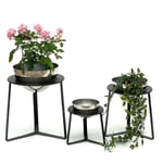 Tabouret à fleurs Métal avec pot Noir Argent Porte-fleurs 96091 Lot de 3 Colonne à fleurs Moderne Porte-plantes Tabouret à plantes - Dandibo