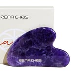 Rena Chris Gua Sha Facial Tools, Natural Amethyst Gua Sha Stone, Guasha Tool Face for Jawline Sculpting and Puffiness Reducing, Gua Sha Massage Tool, Skin Care Gift (Purple)