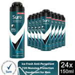 Sure Men Nonstop Protection 72H Anti-Perspirant Deodorant Aerosol 150ml, 24 Pack