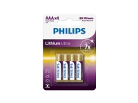 Philips Lithium Ultra Batteri FR03LB4A/10, Laddningsbart batteri, AAA, Litium, 1,5 V, 4 styck, 15 År