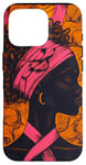 Coque pour iPhone 16 Pro Black Girl Warrior Ruban rose Motif poitrine ethnique