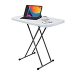 Todeco Table Compacte et Pliable, Table Pliante Ajustable, 76 x 50 x 51/63/74 cm, Blanc, Matériau: HDPE, Surface supérieure: 76 x 50 cm