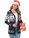 Crewhpo Pullover Noël Femme avec Bouton Cardigan Noel Hiver a Manches Longues Manteau Gilet Chaud Motif de Imprimé Renne en Tricot S-XXL