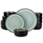 vancasso Dinner Set, Reactive Glaze Dinner Sets for 6 People, 18-Piece Mediterranean Crockery Set with Dinner Plates, Dessert Plate and Cereal Bowls, Playa Cyan