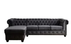 William - canapé Chesterfield d'angle gauche - 4 places - en velours - Lisa Design