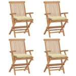 [93540] Lot de 4 Chaises de jardin avec coussins blanc crème | Fauteuil de Jardin Chaise d'extérieur | Teck massif - Robuste de Qual