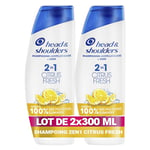 Head & Shoulders Citrus Fresh 2 en 1 Shampoing Antipelliculaire, Cheveux Gras, 2x300ml; Jusqu'à 100% des Pellicules Éliminées, Cliniquement Prouvé; Usage Quotidien; Rafraîchissant, Parfum Citron