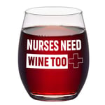 Gtmileo Funny Nurse Gift - Nurses Need Wine Too 15Oz Stemless Wine Glass - Nurses Day Gift for Nurse, Dentist, Doctor, Dental, Hygienist - Nurse Graduation Gifts for Women Men