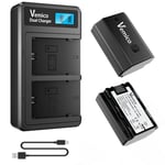 Vemico NP-FZ100 Batterie Chargeur Kit 2 Pack 2280mAh Remplacement Batteries Type-C LCD Chargeur Double pour A7III/A7 IV/A7R III/A7R3/Alpha 9/A9/A9S/A9R/A6600 (Compatible avec l'original)