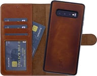 Burkley pour Samsung S10+ avec Porte-Cartes et Béquille - Vintage Étui en Cuir Galaxy S10 Plus - Portefeuille de Protection RFID/NFC pour téléphone avec étui arrière Amovible - Marron Vieilli