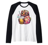 Kiwi Bird Drinking Bubble Tea Japanese Kimono Raglan Baseball Tee