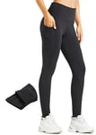 Libin Leggings Polaire Femme Chaud Leggings Hiver Femme Thermique Élastiques Taille Haute Sport Chaud Pantalon avec Poches, Noir, XS