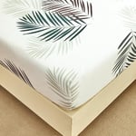 Drap Housse 120x200 cm 1 Personne avec Grand Bonnet de 30 cm - Drap-Housse Microfibre Doux à Motif Feuilles Tropicales - Blanc