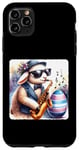Coque pour iPhone 11 Pro Max Agneau dans des lunettes de soleil jouant du saxophone dans un club de jazz Pâques