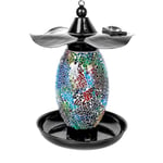 Lanterne d'alimentation solaire pour oiseaux, outil d'alimentation suspendu d'extérieur avec verre coloré, décor de mosaïque, lanterne de jardin étanche LBE