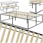 tectake® Cadre de lit 140x200 avec sommier en Bois style Japonais minimaliste Cadre en Acier laqué époxy Lit 2 personnes Lit double Lit adulte, ado ou enfant pour Chambre adulte moderne Meuble chambre