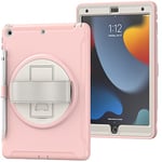 Étui pour iPad 10.2" 9/8/7 gen (2019/2020/2021) avec Fente pour Stylo, Anti-Chocs et antidérapant avec Support Rotatif Dragonne Rose