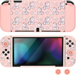 Coque Pour Switch Oled,Mignon Dockable Souple Silicone Protecteur Housse De Protection Cover Avec 2pcs Joycon Cover Et 2pcs Lumineux Pouce Poignée Capuchons,Rose+Blanc