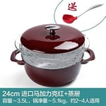 Cast Iron Casserole Enamel cast Iron stew Pot nonstick Household Soup Rice stew Steamer pan electromagnetic Stove Gas Cooker Casserole Stewpan (Color : Black 24cm Steamer)