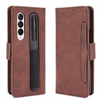 COQUE Coque pour Galaxy Z Fold 3 5G, porte-cartes de visite multi-fentes avec pochette de collecte de stylet, étui pour téléphone portable, coque pliable pour Samsung Galaxy Z Fold 3 5G Marron