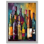 White Rose and Red Glass Wine Bottles on Shelf Artwork Framed A3 Wall Art Print