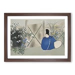 Big Box Art Man Sat in The Garden by Kamisaka Sekka Framed Wall Art Picture Print Ready to Hang, Walnut A2 (62 x 45 cm)