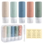 Carehabi 5 Pièces Flacon Voyage Silicone 100ml Avion, Contenant Vide Flacons Bouteilles à Remplir, pour Shampooing, Gel Douche, Lotion, Cosmétiques, Bagage à Main