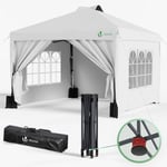VOUNOT Tonnelle de Jardin 3x3m Pop up Tente Pliable avec Parois Imperméable Anti UV Respirable Hauteur Réglable avec Sac de Transport Installation Facile Blanc