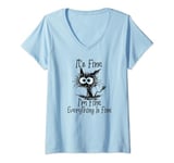 Womens It's Fine I'm Fine Everything Is Fine Funny Black Cat Lovers V-Neck T-Shirt