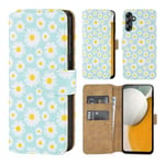 32nd Floral Series 3.0 - Design PU Leather Book Wallet Case Cover for Samsung Galaxy A15, Flip Case With RFID Blocking Card Slots, Magnetic Closure and Built In Stand - Blue Daisy