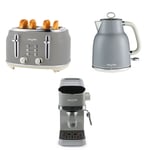 Salter Retro 3-Piece Countertop Set Espresso Machine, 1.7L Kettle & Toaster Grey