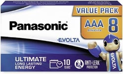 Panasonic EVOLTA Pile alcaline, AAA micro LR03, paquet de 8 dans un emballage sans plastique, 1,5 V, pile Premium avec une puissance particulièrement longue durée, alcaline.