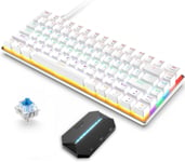 Clavier Mécanique De Jeu Filaire 82 Touches Et Adaptateur, 80% Rétroéclairage Led Arc-En-Ciel Commutateurs Bleu Clavier Anti-Ghosting Pour Windows Mac Linux Pc Ps4 Xbox N-Switch Console Gamers, Blanc