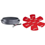 Tefal Ingenio Lot de 2 poêles + poignée amovible, Induction, Gris & Set de 4 Protectors, Plastique, Rouge, 38 x 36 x 1 cm