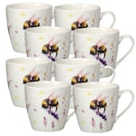 Country Life 8pc 350ml Bumble Bees Fine China Coffee Cup Mug Watercolour Design