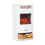 Klarstein Bormio - Electric Fire, Electric Fireplace, Electric Fire Place, 2 Settings: 950/1900 W, Weekly Timer, Open Window Detection, Flame Effects, Logs Storage, Remote - 49x79x35 cm , White