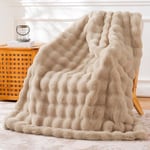 BENVWE Couverture Polaire à Bulles en Fausse Fourrure, Douce, Confortable et épaisse, Couverture pelucheuse en Peluche pour canapé, Chaise, lit, 130 x 160 cm, Beige