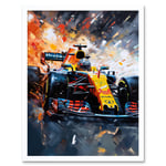 Grand Prix Race Car in Action on Track Circuit Art Print Framed Poster Wall Decor 12x16 inch