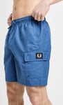 Fred Perry Pocket Swim Shorts Badge Patch Blue Swim Short Men Size M Medium BNWT