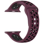 EWENYS Replacement Strap Silicone with Double Pins Clasp, Compatible with Apple Watch Series 9 8 7 41mm, SE Series 6 5 4 40mm, Series 3 2 1 38mm. Nike Sport(Plum-black)