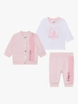 BOSS Baby Logo T-Shirt, Trousers & Cardigan Gift Set, Light Pink