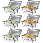 Wilprep Chafing Dishes Food Warmers with Pans Chafing Fuel Chafing Dish Set 9L Rectangular Stainless Steel Buffet Warmer 6 Packs for Buffets Caterings Parties Buffet Server Warming Tray