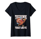 Womens Touchdowns Turkey and Pie Thanksgiving American Football V-Neck T-Shirt