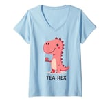 Womens Tea REX happy pink dinosaur V-Neck T-Shirt