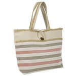 Lazy Beach Bag Women's Ladies Canvas Beach Shoulder Bag Handbag Shopping Tote Holiday Stripe Pink/Brown, Neutral, one Size